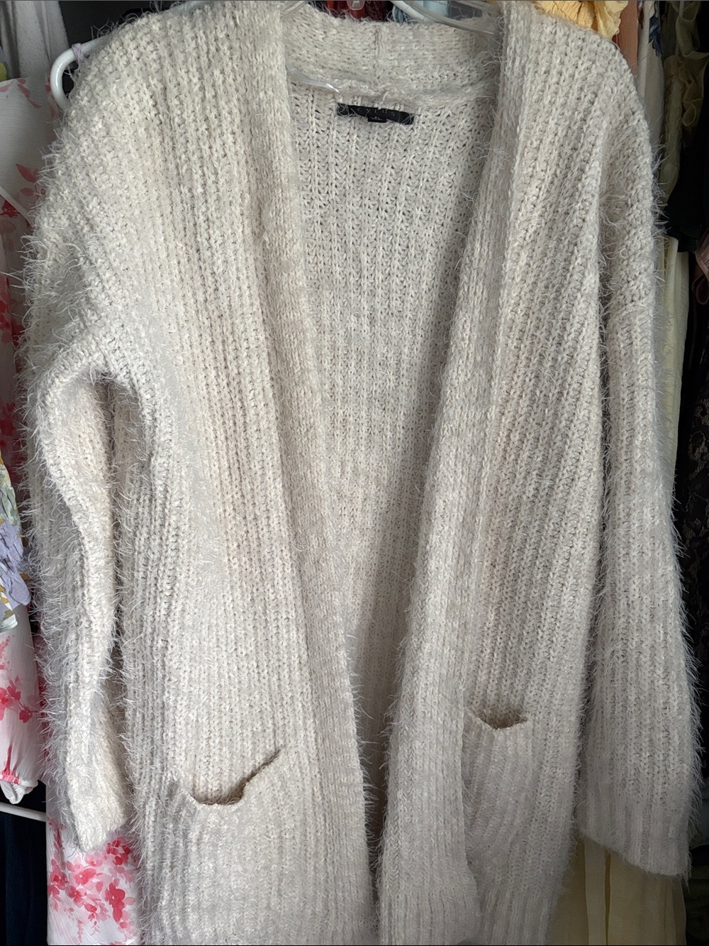 Cozy Open-Front Fuzzy Cardigan Sweater in Cream